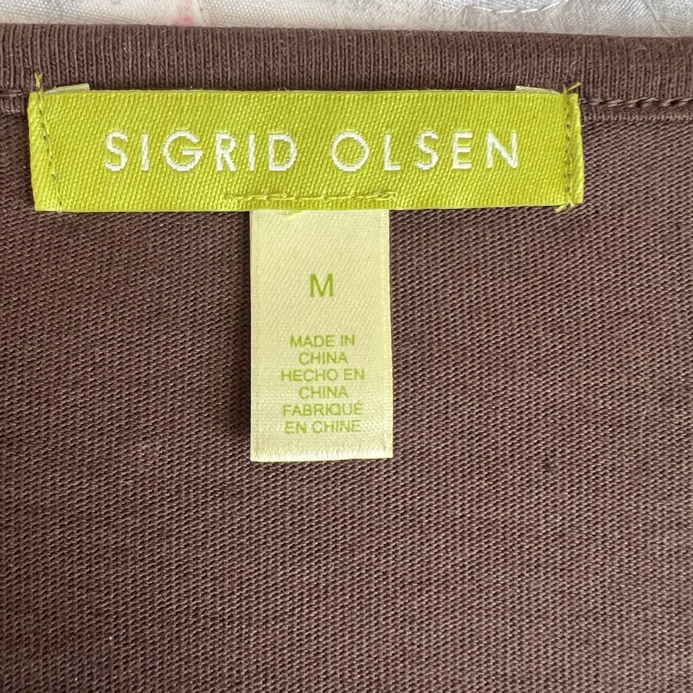 Sigrid Olsen Brown V-Neck 100% Cotton Long Sleeve Top Women’s Medium - Picture 6 of 8